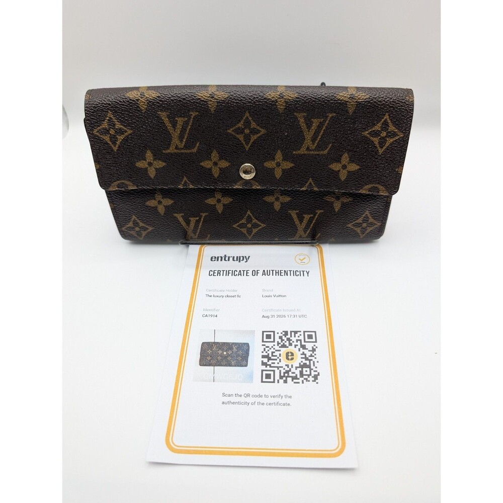 Louis Vuitton Monogram Portefeiulle Sarah Long Bifold Wallet Brown Authentic